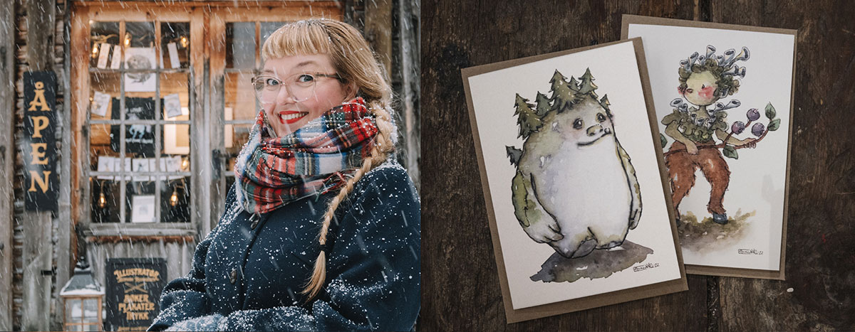 Gunvor Rasmussen, illustrator, at work in her studio at Bryggen