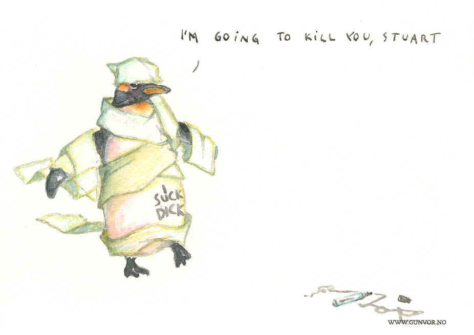 Stuart the penguin, illustration by Gunvor Rasmussen