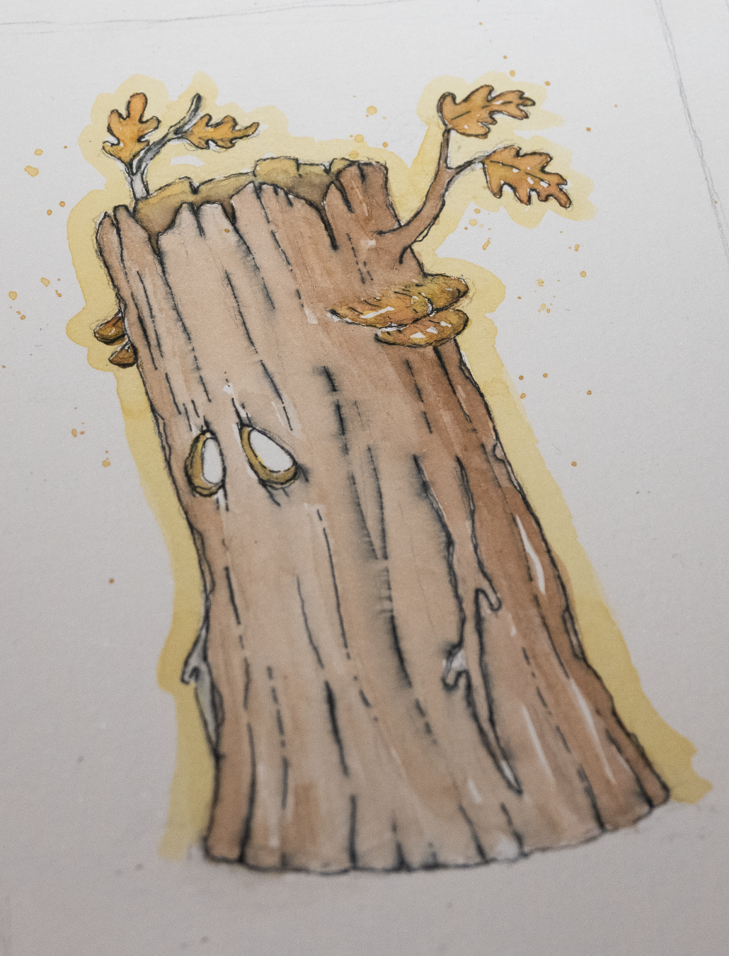 Treestump creature, watercolour process by Gunvor Rasmussen