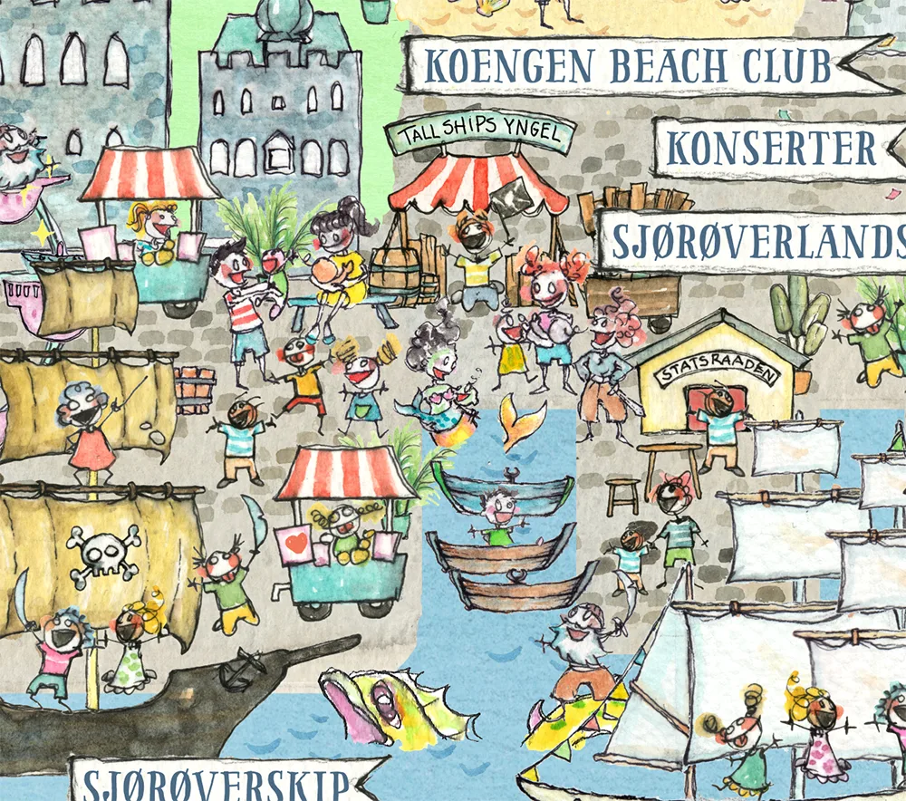 Detail of the festival map showing Koengen Beach Club, the concert area and the pirate ships